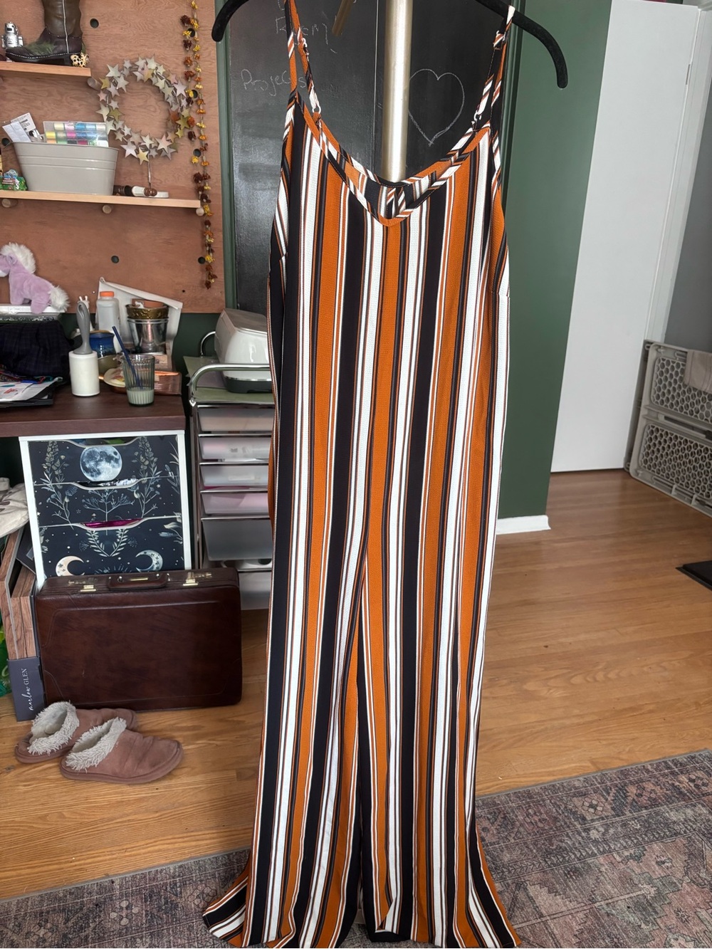 Bluenotes Striped Wide-Leg Jumpsuit — Orange, Black & White